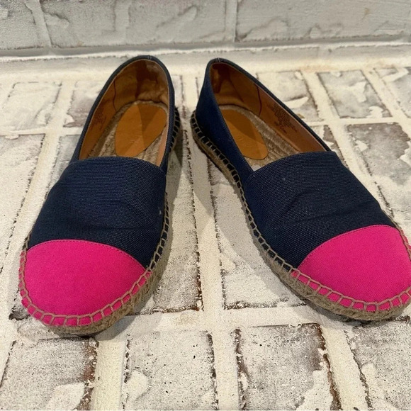J.Crew Factory Canvas Colorblock Pink & Navy CapToe Slip on Espadrilles Size 7.5 - Picture 3 of 9